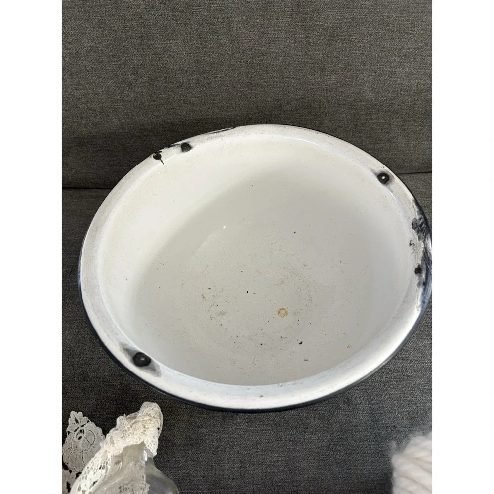 Vintage‎ Upcycled Repurposed Primitive Vignette Tabletop Decor Enamel Bowl